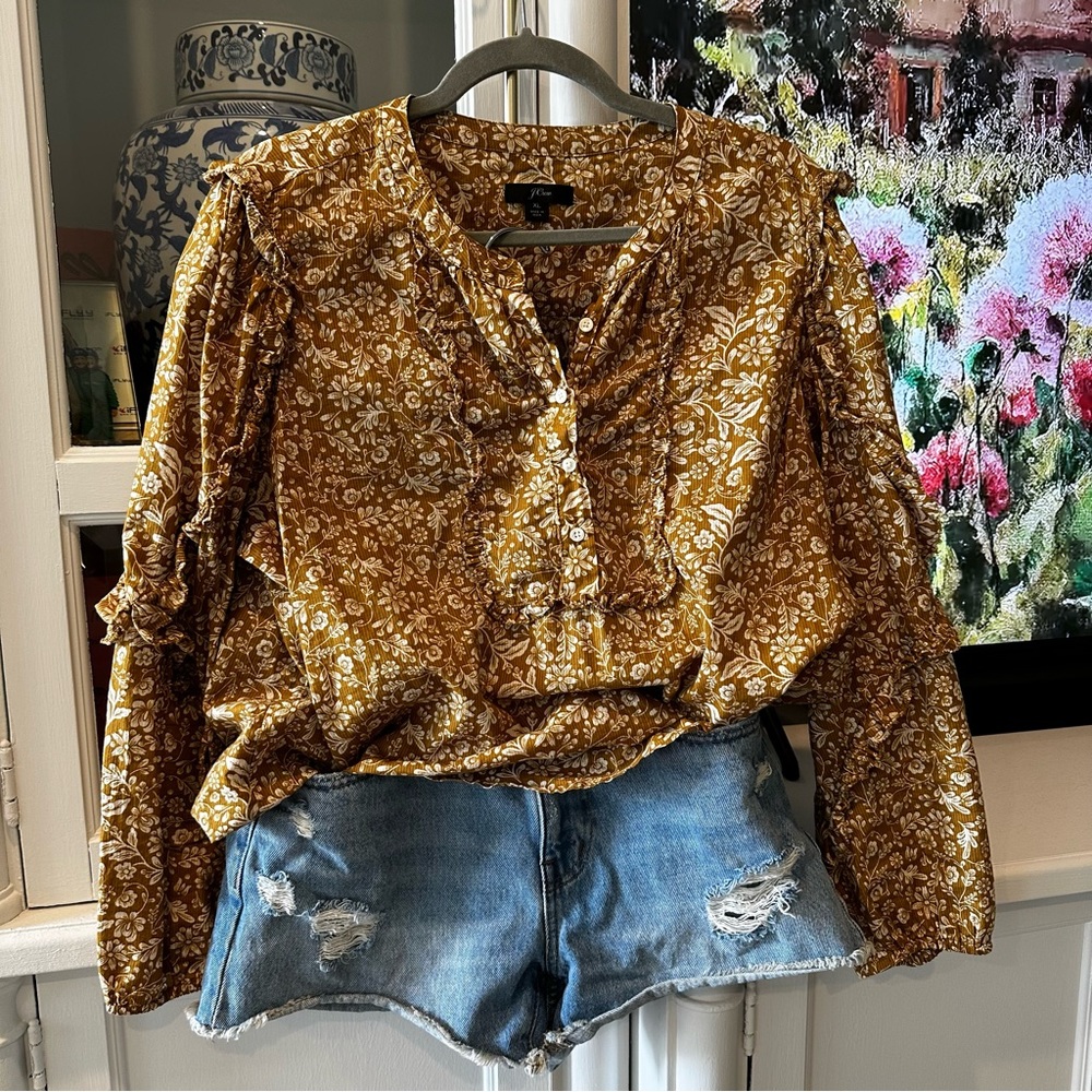 J. Crew 100% Cotton ruffled peasant top